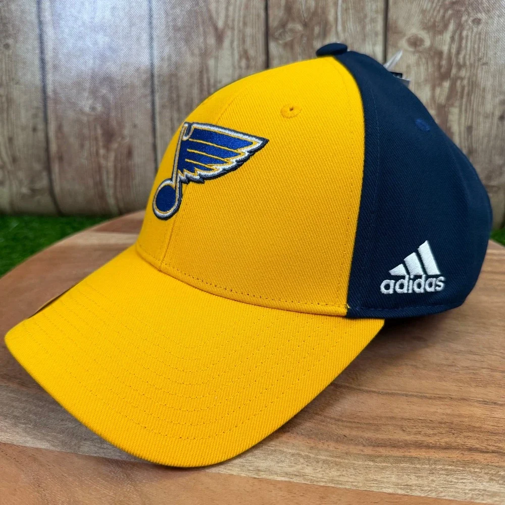 Adidas St. Louis Blues Hat Mens One Size Yellow Navy Blue Structured Adjustable